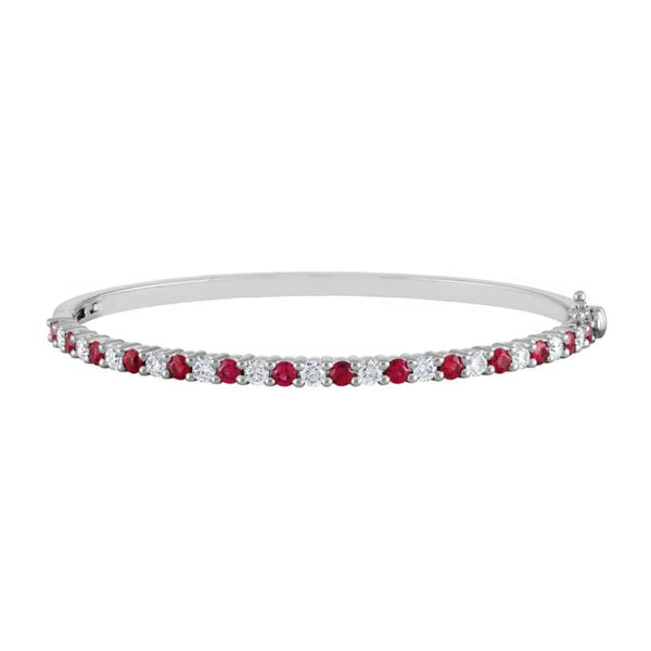 14K White Gold Ruby and Diamond Bangle