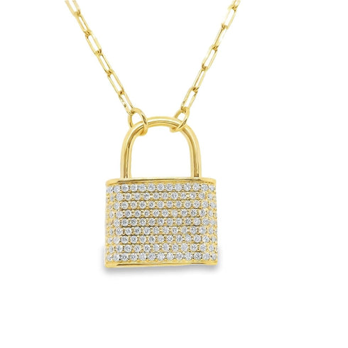 Afarin Necklaces 18K Yellow Gold Diamond Lock Necklace