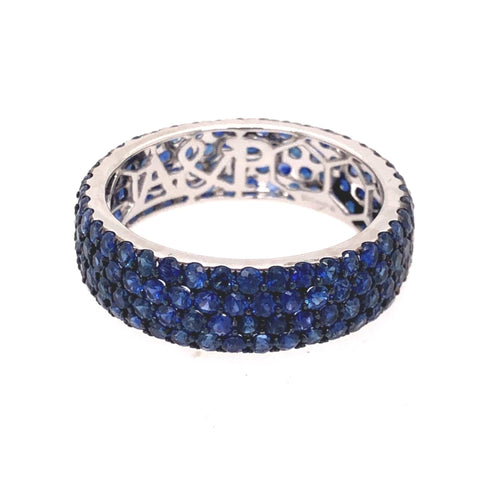 Afarin Rings 18K WG Blue Sapphire Wide Band Ring