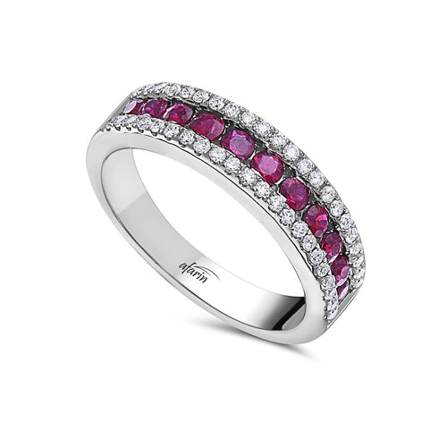 Afarin Rings 18K White Gold Ruby & Diamond Band