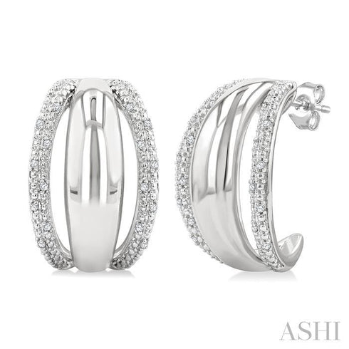 Ashi Earrings Silver Bold Diamond Half Hoop Earrings