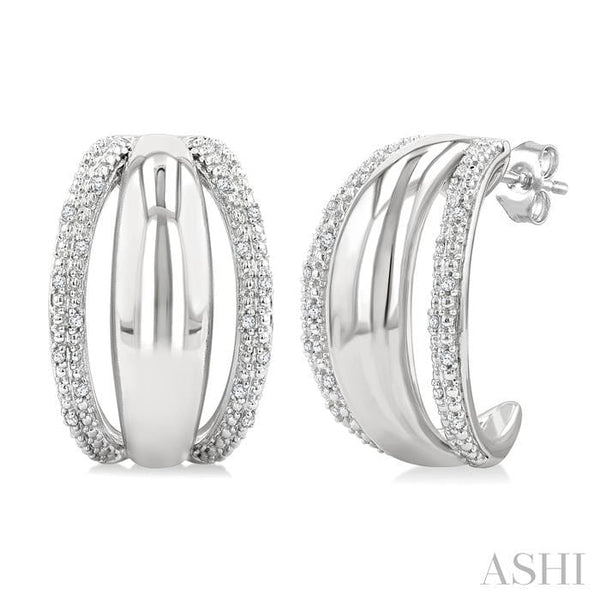 Ashi Earrings Silver Bold Diamond Half Hoop Earrings