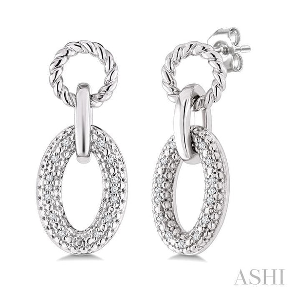 Ashi Earrings Silver Bold Oval Rope Link Diamond Earrings