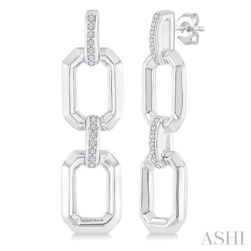 Ashi Earrings Silver Bold Rectangular Shape Link Diamond Fashion Earrings