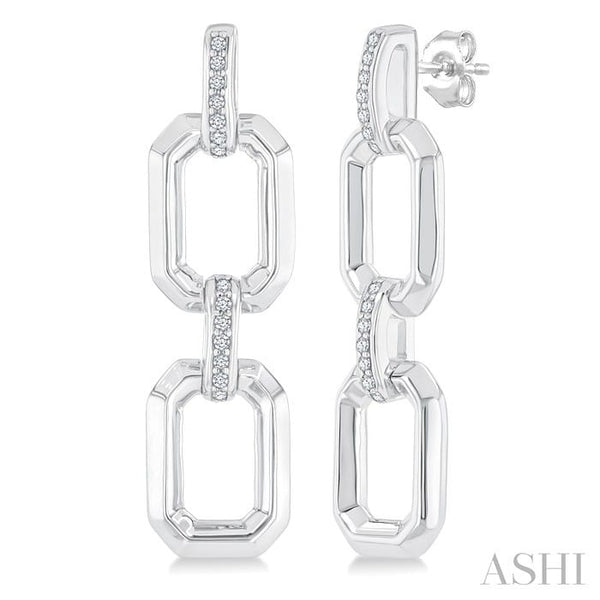 Ashi Earrings Silver Bold Rectangular Shape Link Diamond Fashion Earrings