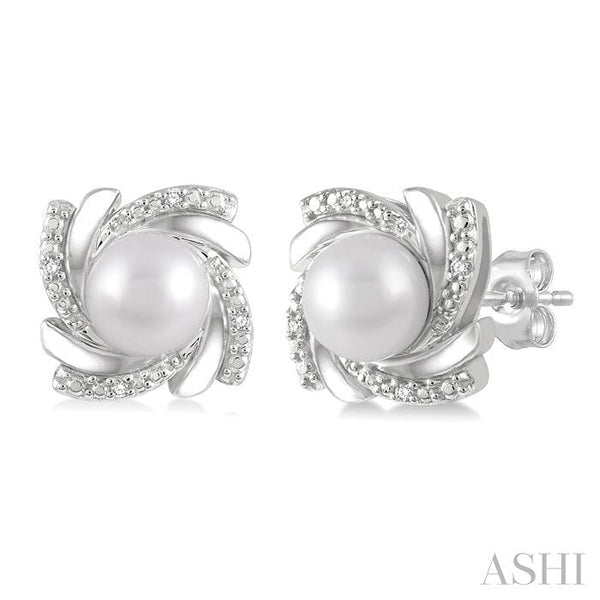 Ashi Earrings Silver Pearl Swirl Diamond Earrings