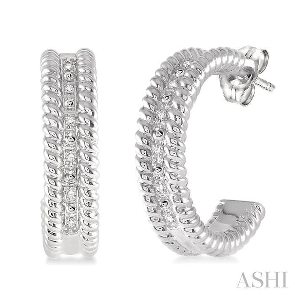 Ashi Earrings Silver Rope Diamond Half Hoop Earrings