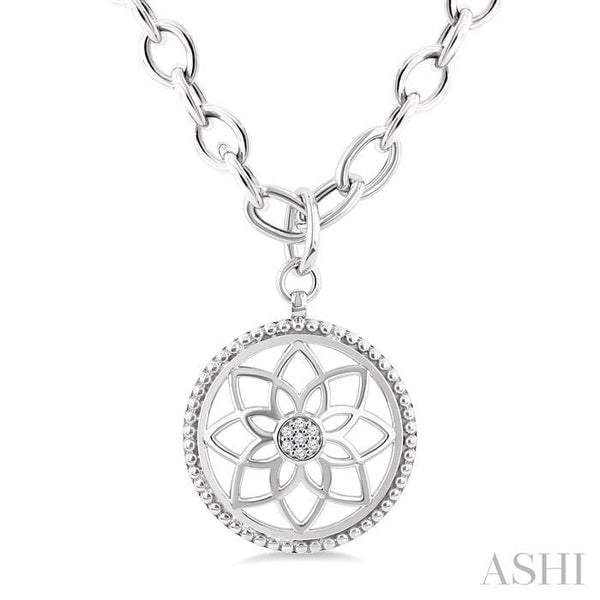 Ashi Necklaces Silver Circle Floral Medallion Diamond Fashion Pendant