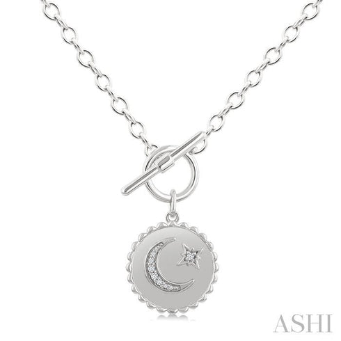 Ashi Necklaces Silver Crescent Moon & Star Toggle Diamond Fashion Necklace