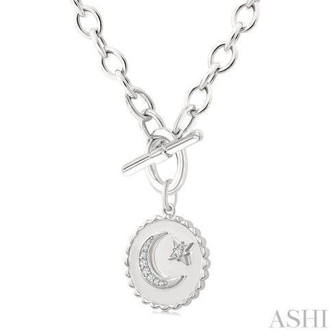 Ashi Necklaces Silver Crescent Moon & Star Toggle Diamond Fashion Necklace