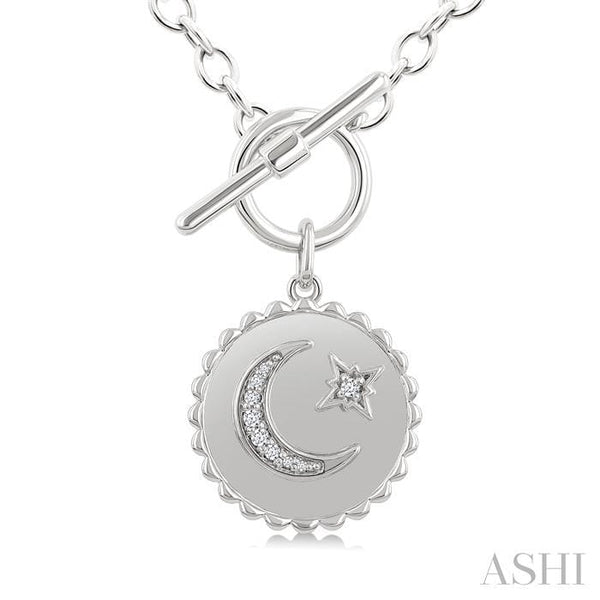 Ashi Necklaces Silver Crescent Moon & Star Toggle Diamond Fashion Necklace