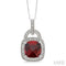 Ashi Necklaces Silver Cushion Shape Garnet & Diamond Pendant