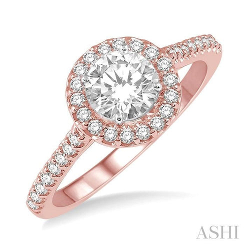 Ashi Rings 14K Rose Gold .25ct Round Center Halo Diamond Engagement Ring