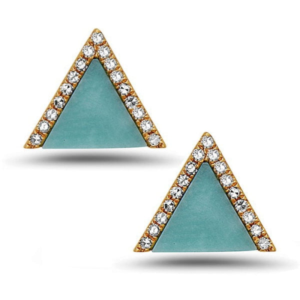Bassali Earrings 14K Yellow Gold Turquoise & Diamond Studs