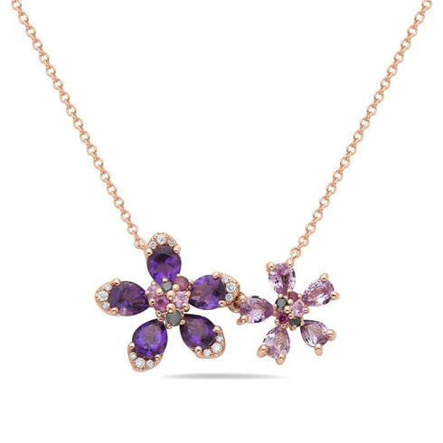 Bassali Necklaces 14K Rose Gold Amethyst and Purple Sapphire Flower Necklace