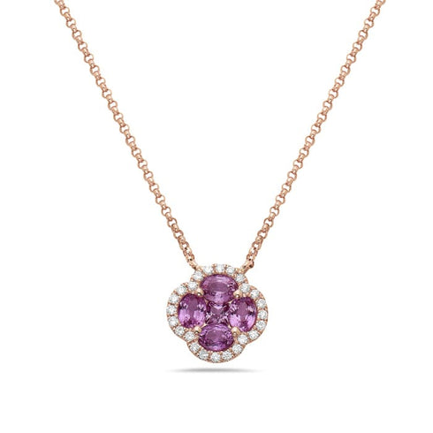 Bassali Necklaces 14K Rose Gold Pink Sapphire & Diamond Necklace