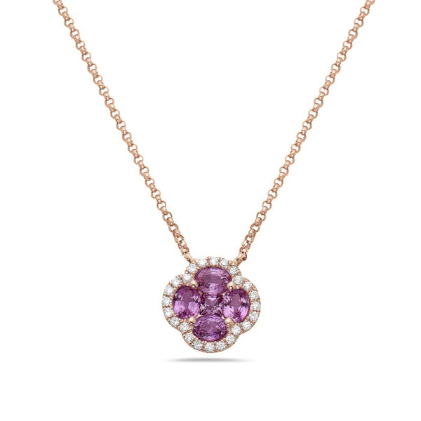 Bassali Necklaces 14K Rose Gold Pink Sapphire & Diamond Necklace