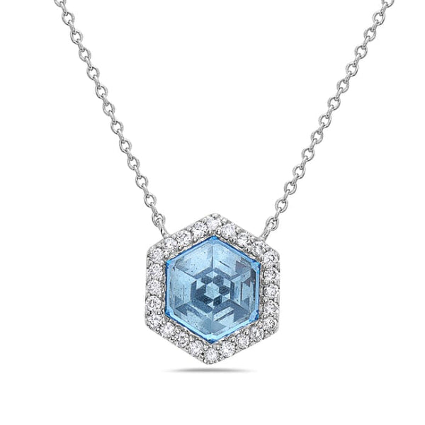 Bassali Necklaces 14K White Gold Blue Topaz and Diamond Necklace