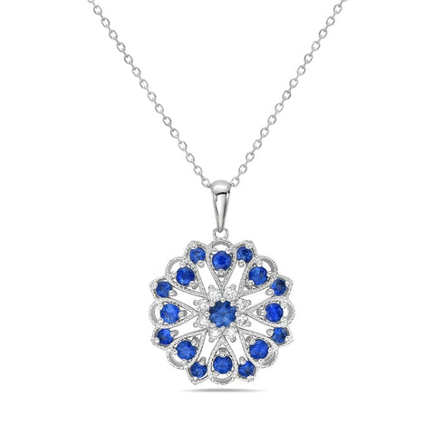 Bassali Necklaces 14K White Gold Diamond and Sapphire Flower Necklace