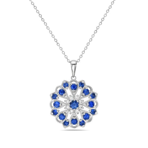 Bassali Necklaces 14K White Gold Diamond and Sapphire Flower Necklace