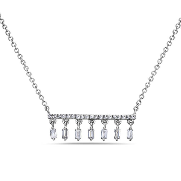 Bassali Necklaces 14K White Gold Diamond Fashion Bar Necklace