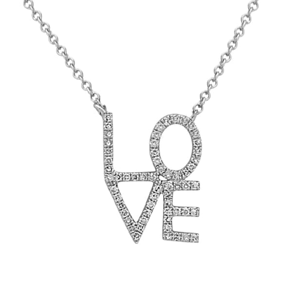 Bassali Necklaces 14K White Gold Diamond LOVE Necklace