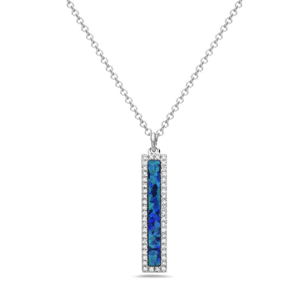 Bassali Necklaces 14K White Gold Lab Created Opal & Diamond Necklace