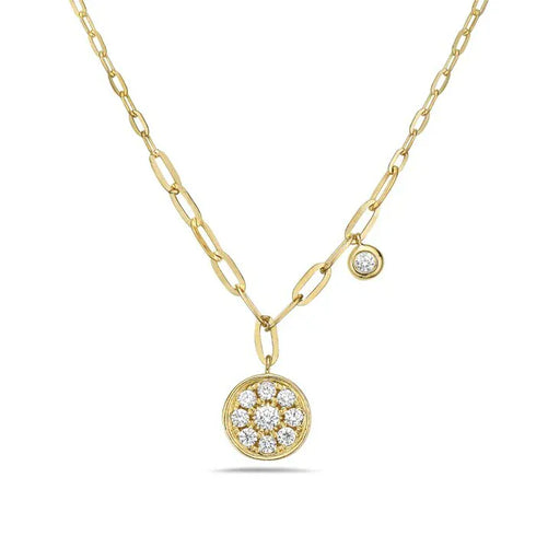 Bassali Necklaces 14K Yellow Gold Diamond Disk Necklace with Charm