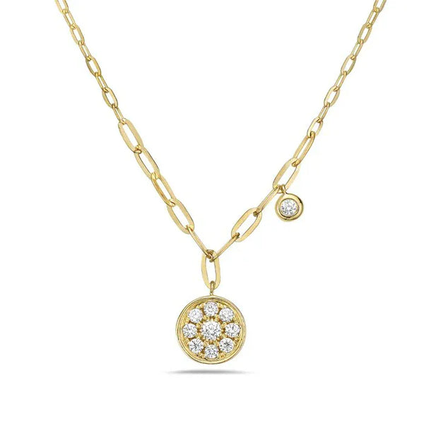 Bassali Necklaces 14K Yellow Gold Diamond Disk Necklace with Charm
