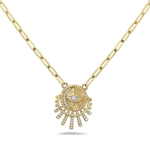 Bassali Necklaces 14K Yellow Gold Diamond Eye Necklace
