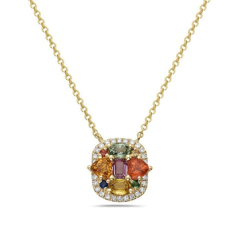 Bassali Necklaces 14K Yellow Gold Multi Sapphire and Diamond Necklace