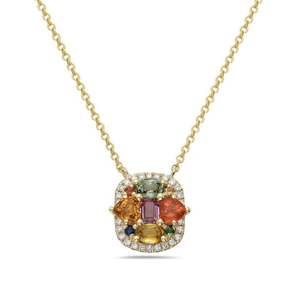 Bassali Necklaces 14K Yellow Gold Multi Sapphire and Diamond Necklace
