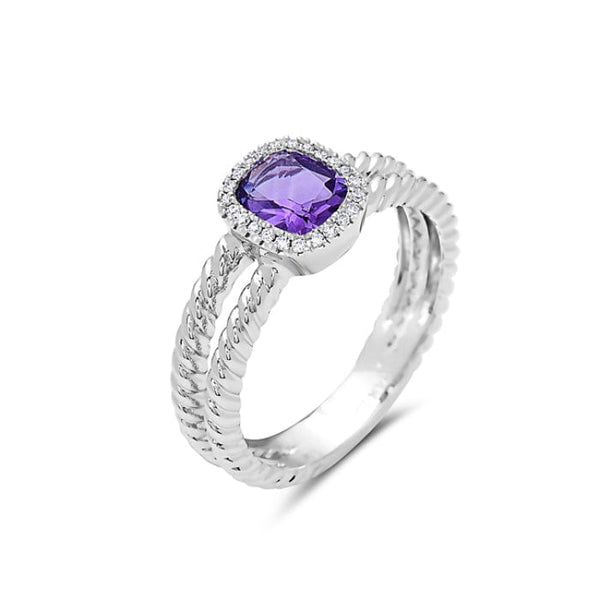 Bassali Rings 14K White Gold Amethyst and Diamond Ring