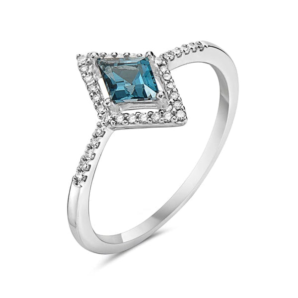 Bassali Rings 14K White Gold Blue Topaz & Diamond Halo Ring