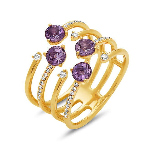 Bassali Rings 14K Yellow Gold Amethyst and Diamond Fashion Ring