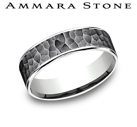 Benchmark Men's Wedding Bands 10 Men's Wedding Band, 14K White Gold with Satin Hammered Tantalum