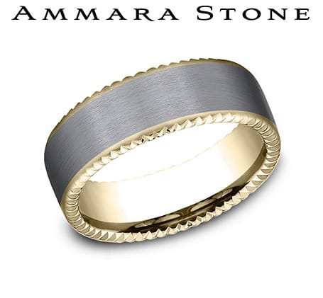 Benchmark Men's Wedding Bands 10 Men's Wedding Band, 14K Yellow Gold Fluted Design with Tantalum Center, 7.5MM