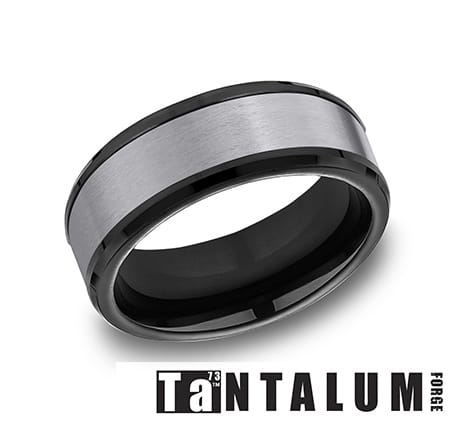 Benchmark Men's Wedding Bands 10 Men's Wedding Band, Black with Satin Tantalum Center, 8MM
