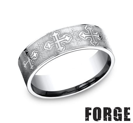 Benchmark Men's Wedding Bands 10 Men's Wedding Band, Cobalt Chrome with Cross Design, 7.5MM