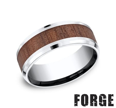 Benchmark Men's Wedding Bands 10 Men's Wedding Band, Cobalt Chrome with Rose Wood Inlay, 8MM, Comfort Fit