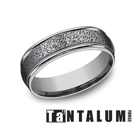 Benchmark Men's Wedding Bands 10 Men's Wedding Band, Grey Tantalum with Wire Hatched Center, 6.5MM