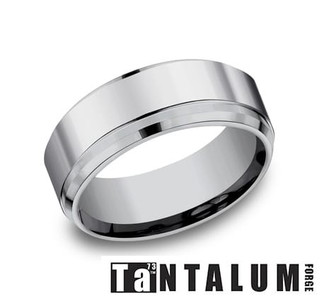 Benchmark Men's Wedding Bands 10 Men's Wedding Band, High Polish Grey Tantalum, 8MM