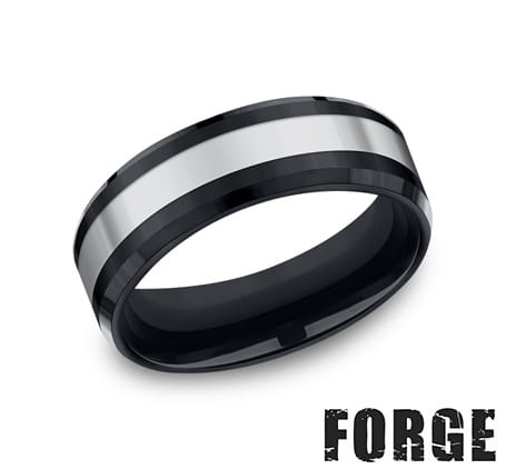 Benchmark Men's Wedding Bands 10 Men's Wedding Band, Tungsten Band with Ceramic Edge, 7MM
