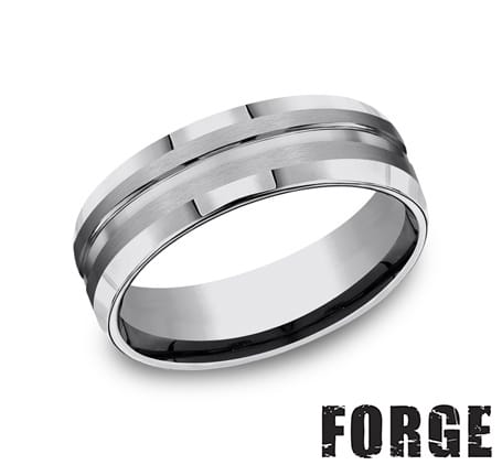 Benchmark Men's Wedding Bands 10 Men's Wedding Band, Tungsten Band with Satin Center, Beveled Edge, 7MM