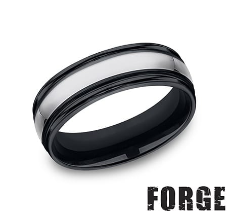 Benchmark Men's Wedding Bands 10 Men's Wedding Band, Tungsten Center with Rounded Ceramic Edge, 7MM