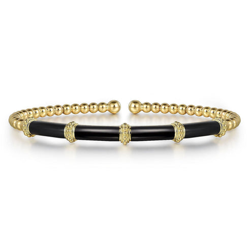 Gabriel & Co. Bracelets 14K Yellow Gold Bujukan Beads Split Bangle with Black Enamel