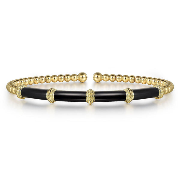 Gabriel & Co. Bracelets 14K Yellow Gold Bujukan Beads Split Bangle with Black Enamel