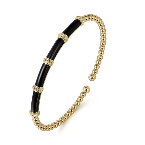 Gabriel & Co. Bracelets 14K Yellow Gold Bujukan Beads Split Bangle with Black Enamel