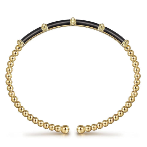 Gabriel & Co. Bracelets 14K Yellow Gold Bujukan Beads Split Bangle with Black Enamel