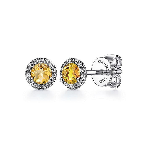 Gabriel & Co. Earrings 14K White Gold Citrine and Diamond Halo Stud Earrings